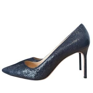 Manolo Blahnik BB 90 Navy Blue Leather Pointed Toe High Heel Pump 40